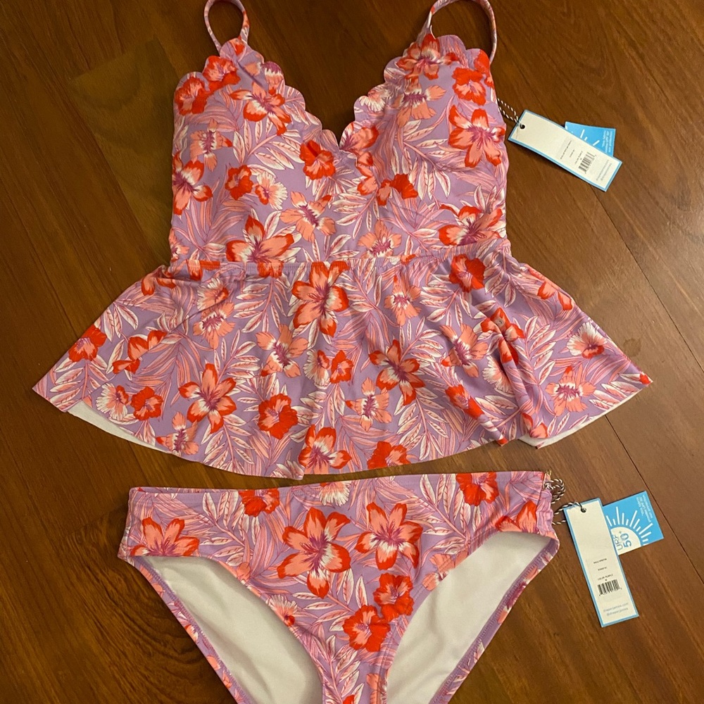 NWT Draper James Peplum Tankini & Bikini Bottom in Floral Scallop